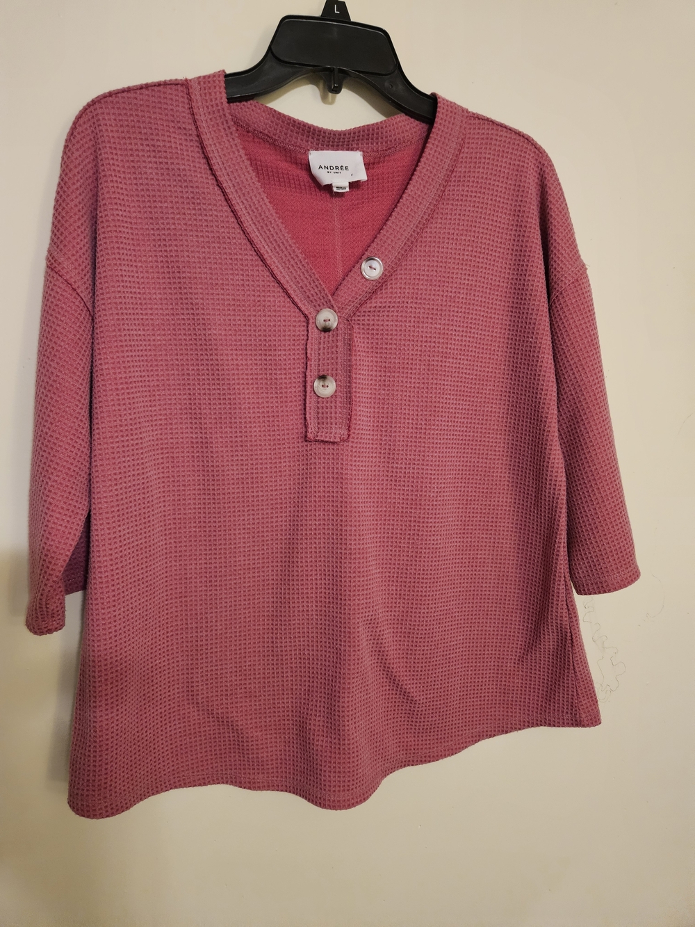 Andree Dusty Rose Waffle Henley Top